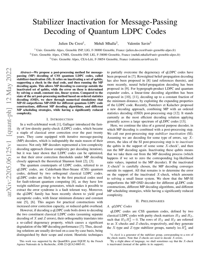 Stabilizer Inactivation for MessagePassing Decoding of Quantum LDPC