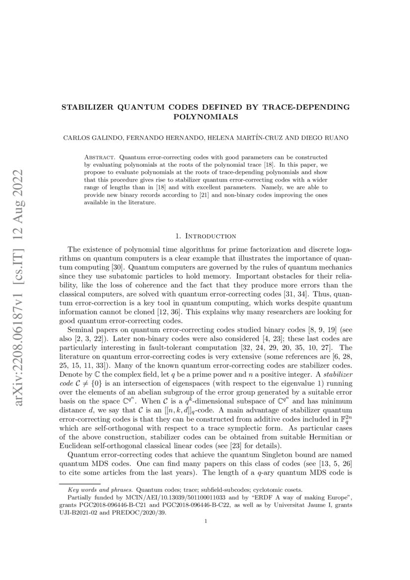 Stabilizer quantum codes defined by tracedepending polynomials DeepAI