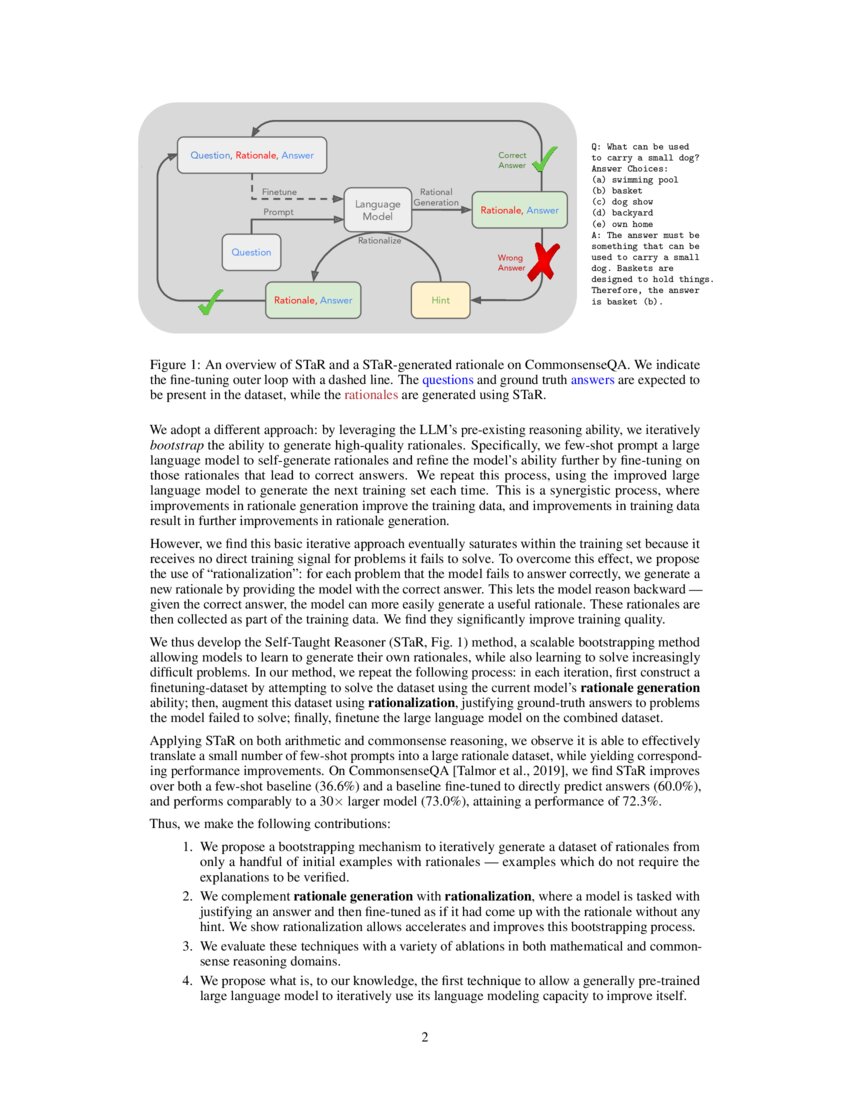 STaR Bootstrapping Reasoning With Reasoning DeepAI
