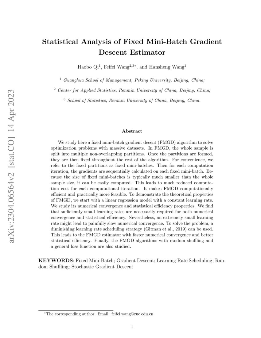 Statistical Analysis of Fixed Mini-Batch Gradient Descent Estimator ...