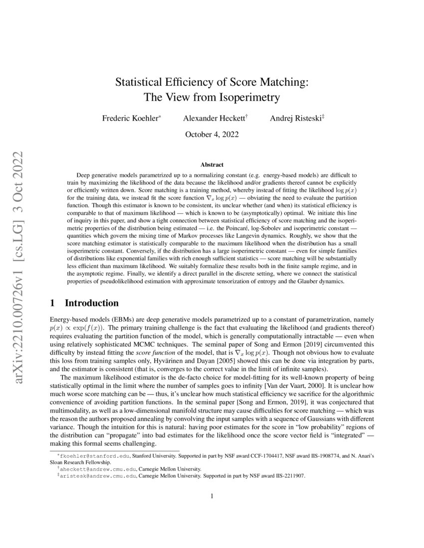 Statistical Efficiency of Score Matching The View from Isoperimetry