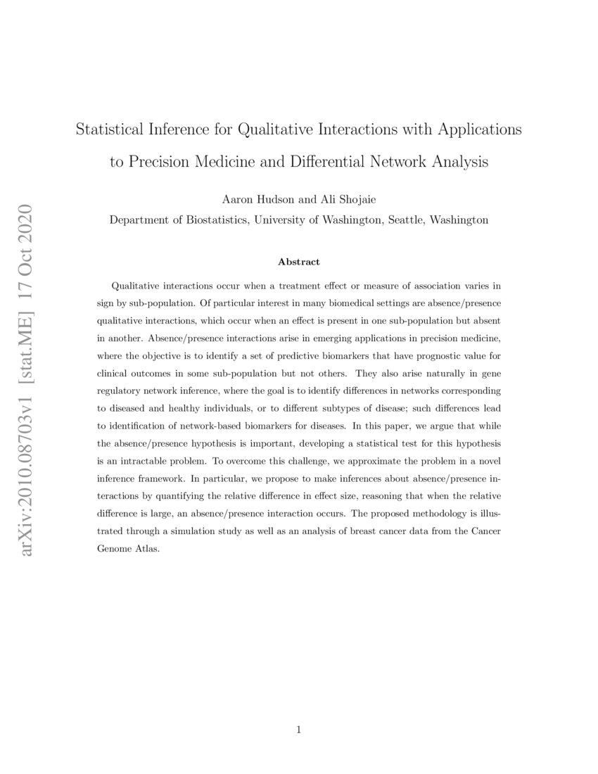 Statistical Inference for Qualitative Interactions with Applications to ...