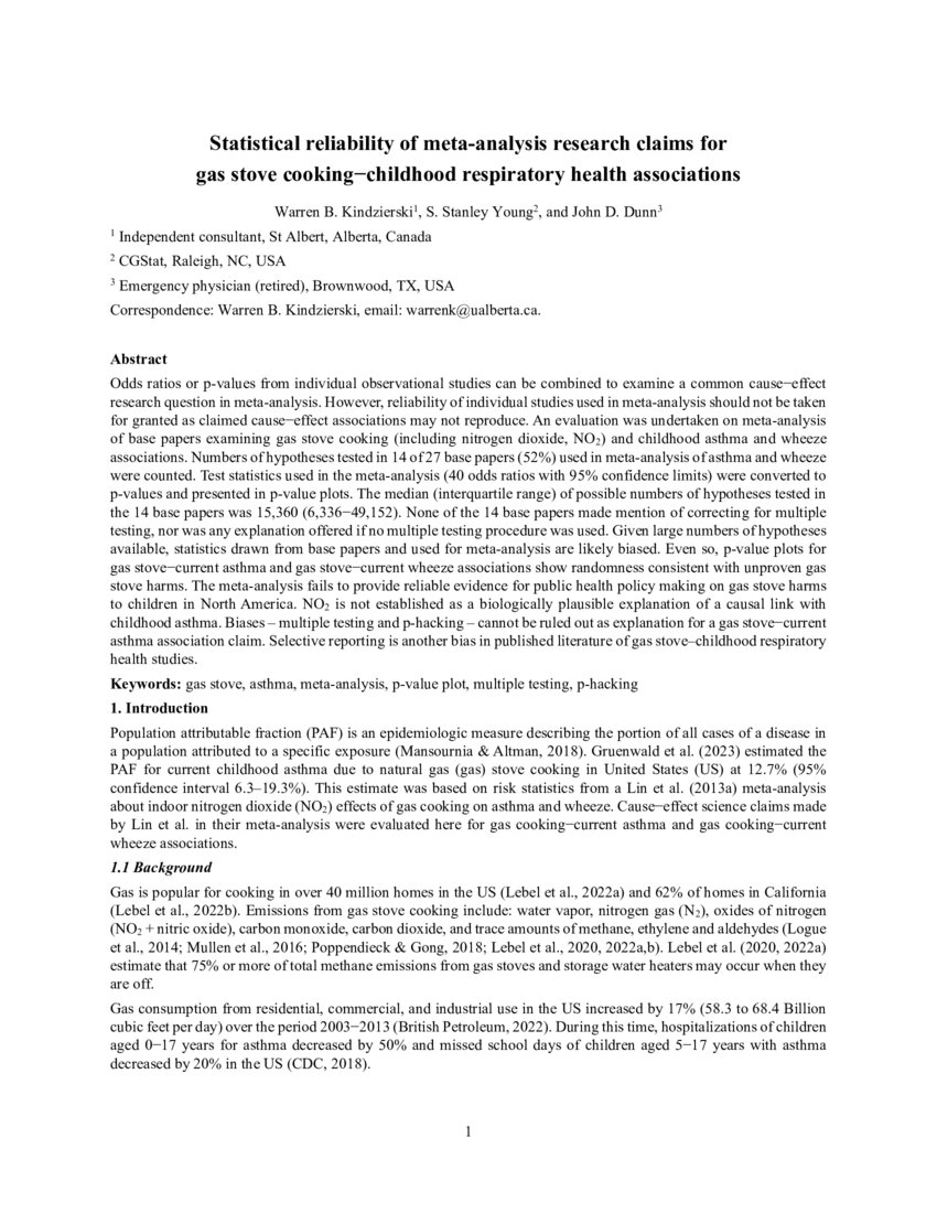 Statistical reliability of meta_analysis research claims for gas stove