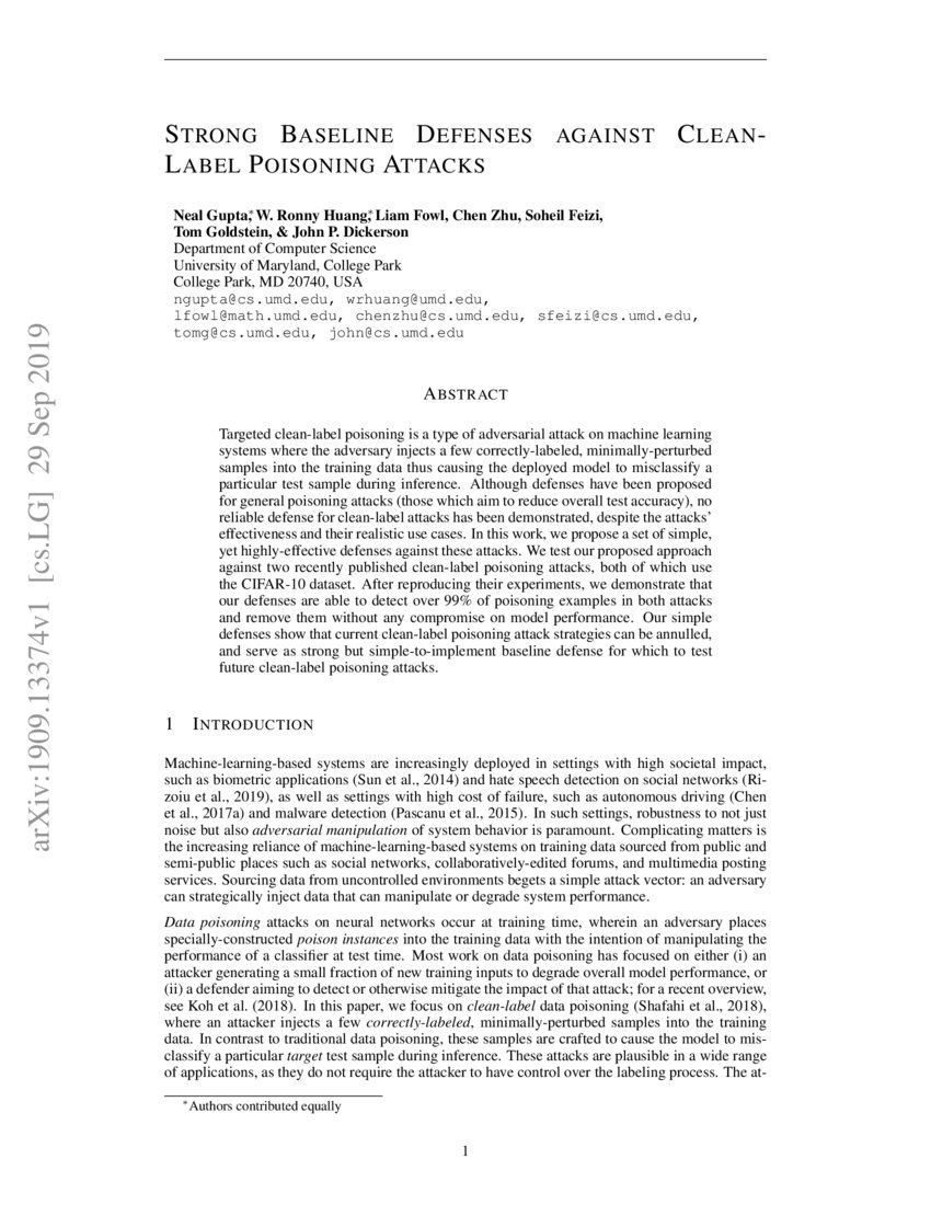 Strong Baseline Defenses Against Clean Label Poisoning Attacks Deepai