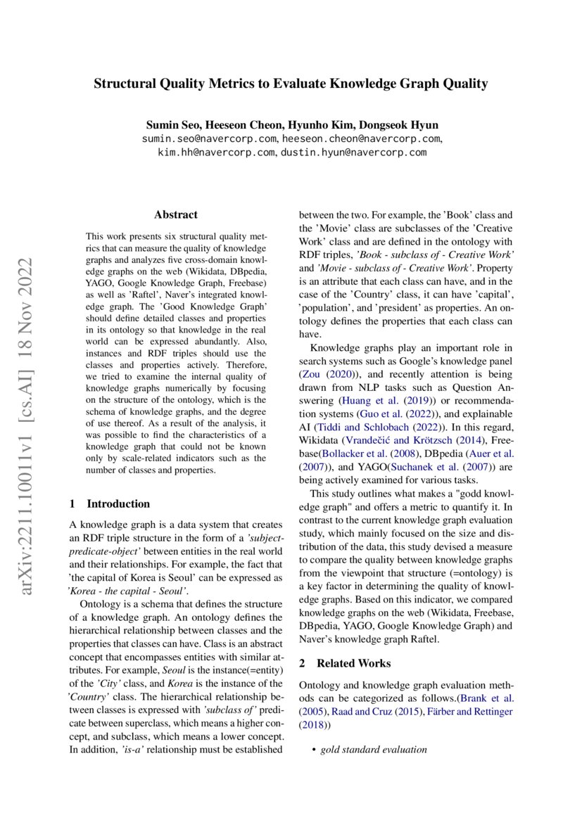 Structural Quality Metrics to Evaluate Knowledge Graphs DeepAI