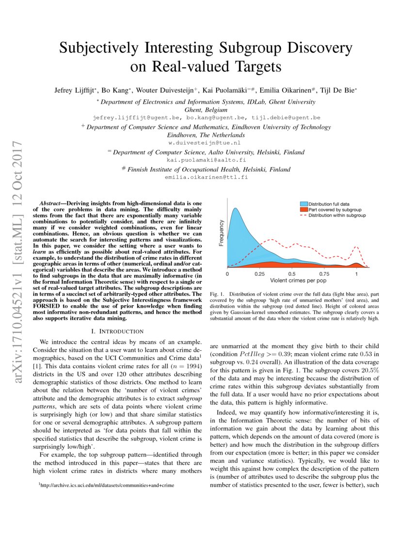Subjectively Interesting Subgroup Discovery on Real-valued Targets | DeepAI