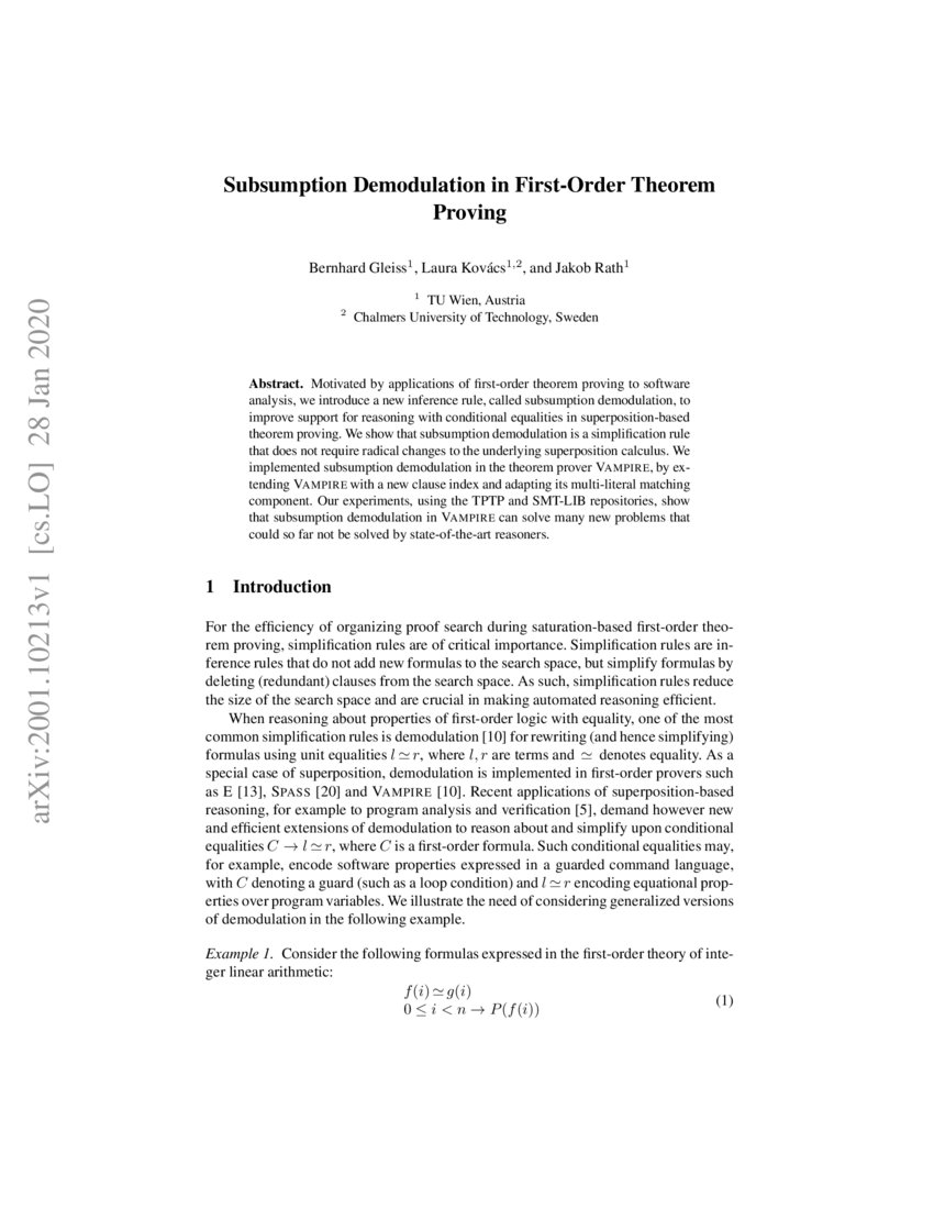 Subsumption Demodulation in First-Order Theorem Proving | DeepAI