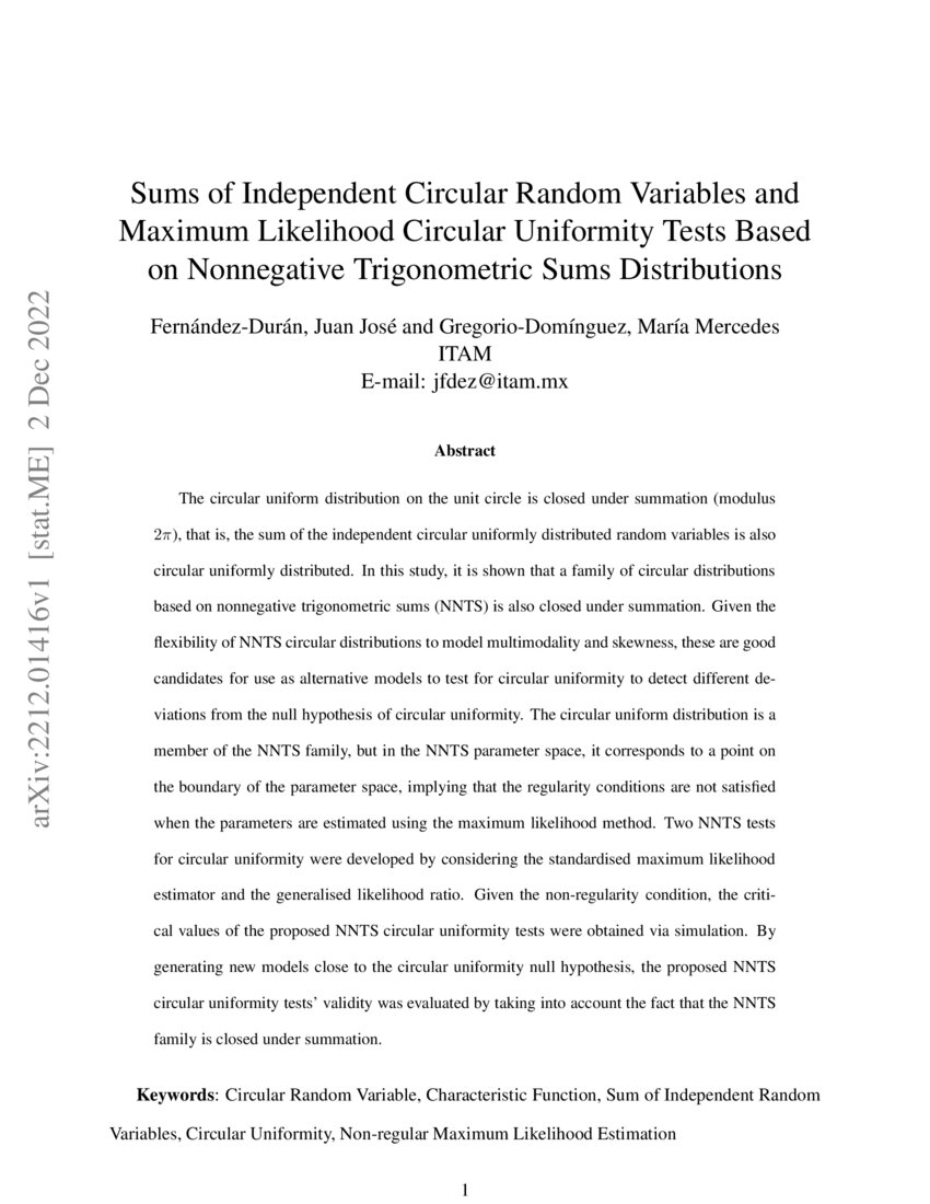 Sums of Independent Circular Random Variables and Maximum Likelihood ...