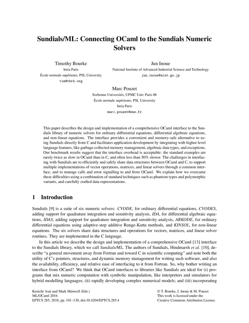 Sundials/ML Connecting OCaml to the Sundials Numeric Solvers DeepAI