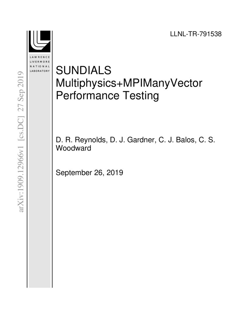 SUNDIALS Multiphysics+MPIManyVector Performance Testing DeepAI