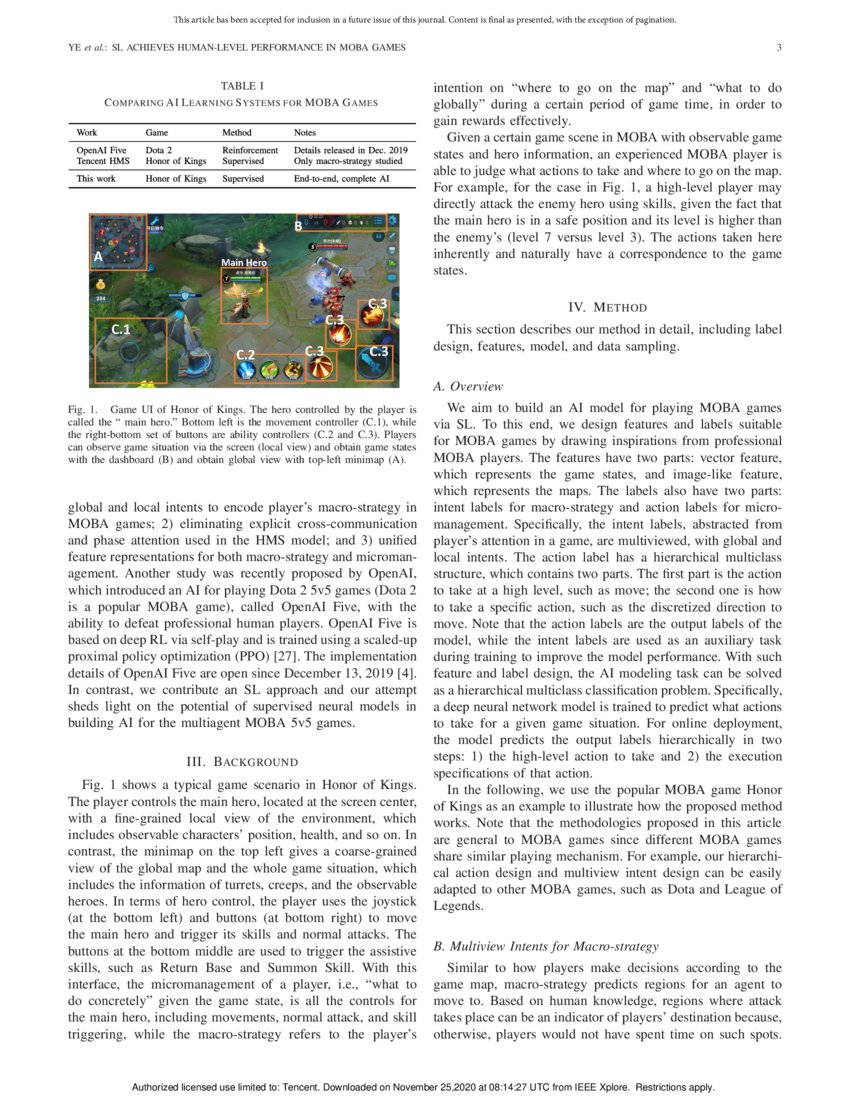 Supervised Learning Achieves Human-Level Performance in MOBA Games: A Case  Study of Honor of Kings | DeepAI