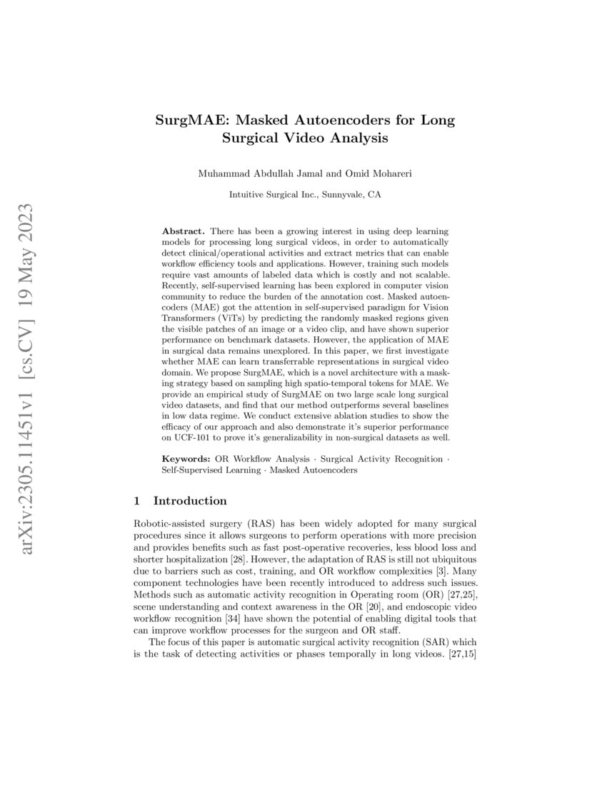 SurgMAE Masked Autoencoders for Long Surgical Video Analysis DeepAI