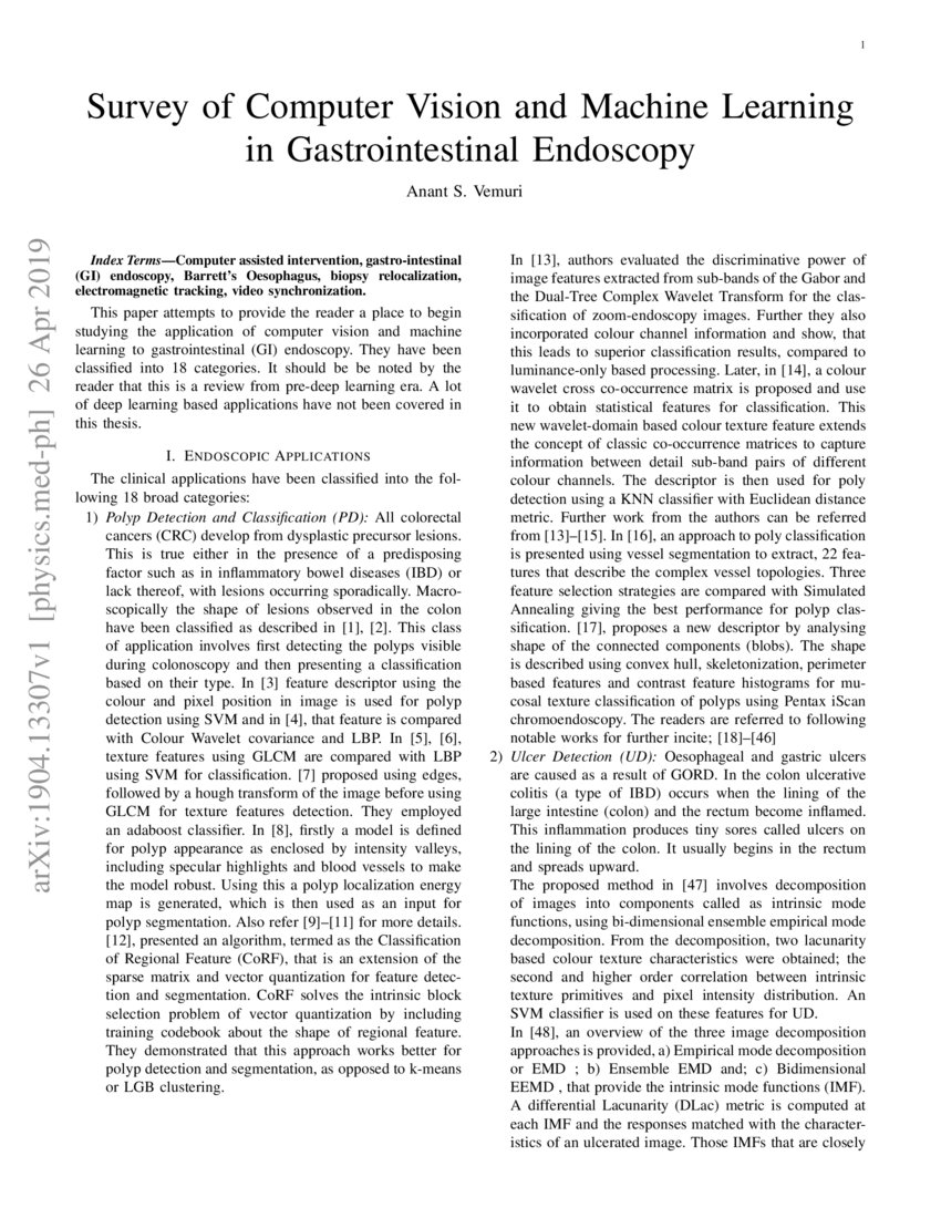 Survey of Computer Vision and Machine Learning in Gastrointestinal ...