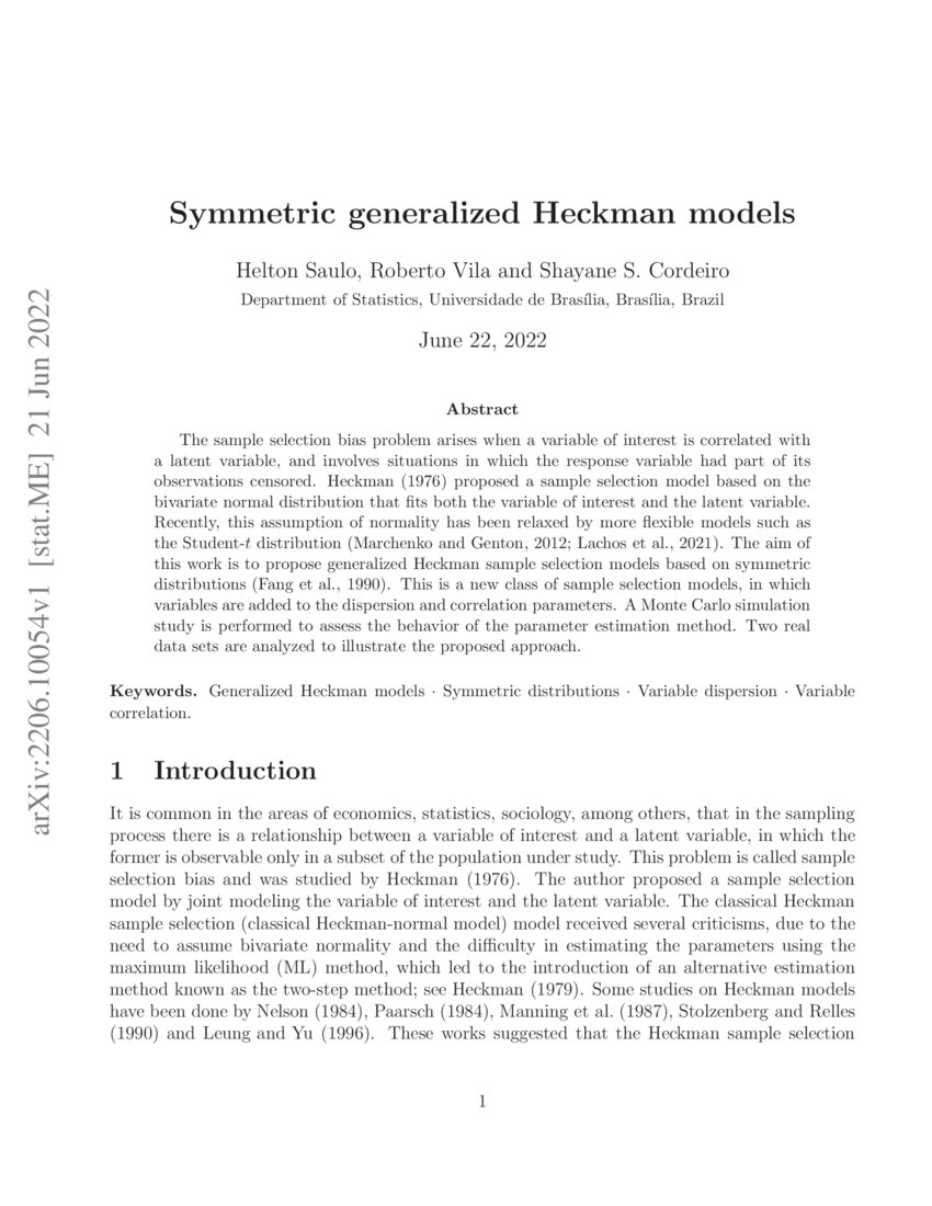 Symmetric generalized Heckman models DeepAI