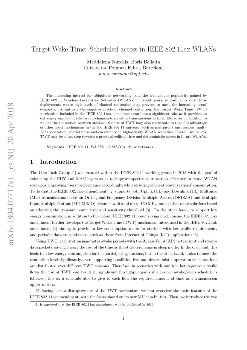 Target Wake Time Scheduled access in IEEE 802.11ax WLANs DeepAI