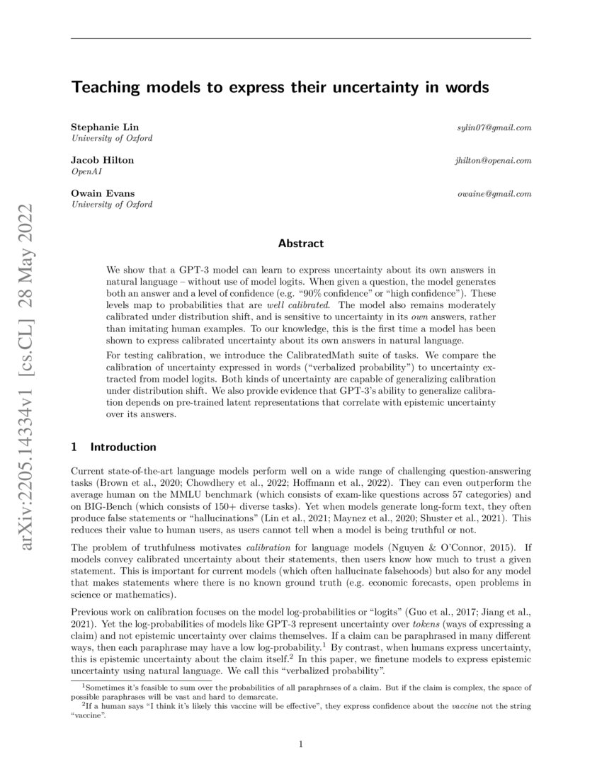 Teaching Models to Express Their Uncertainty in Words DeepAI