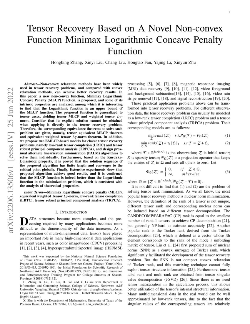 Tensor Recovery Based on A Novel Non-convex Function Minimax ...