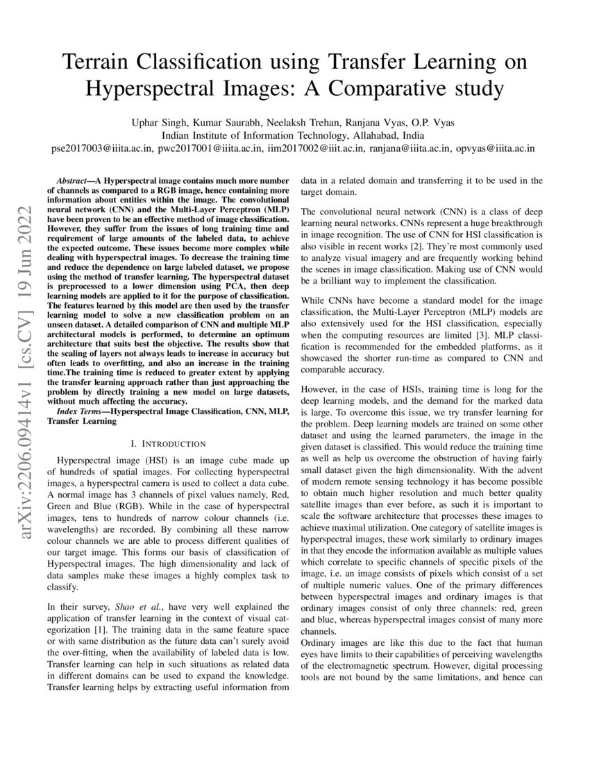 Terrain Classification using Transfer Learning on Hyperspectral Images ...
