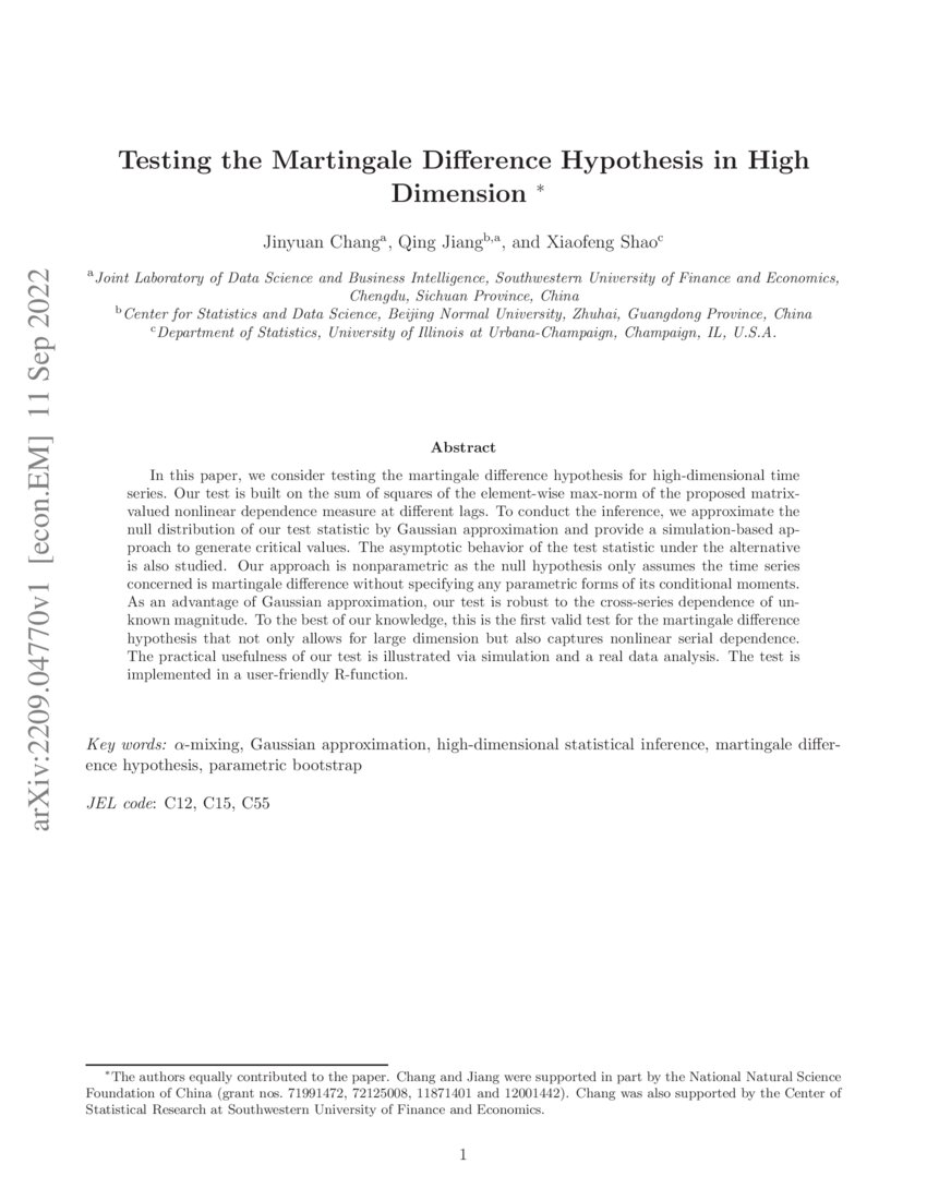 Testing the martingale difference hypothesis in high dimension DeepAI