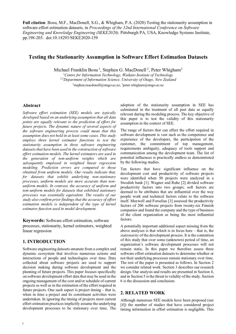 Testing the Stationarity Assumption in Software Effort Estimation