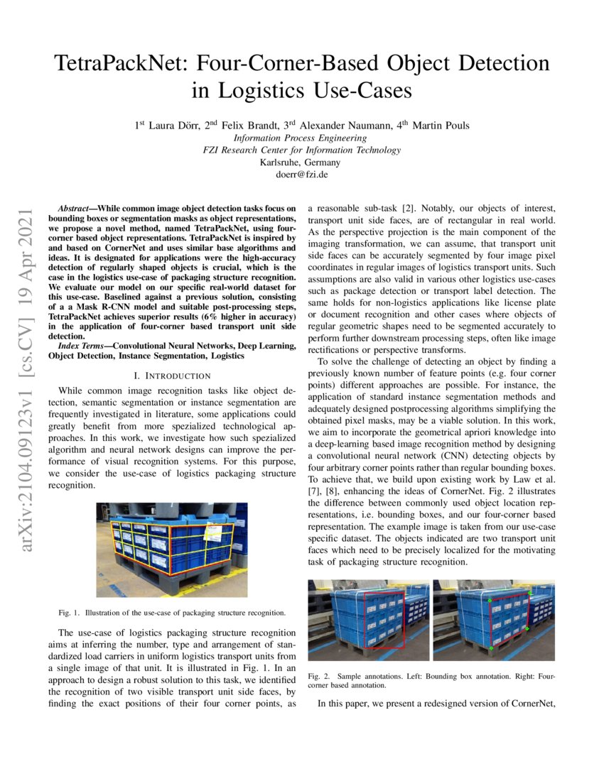 FourCornerBased Object Detection in Logistics UseCases