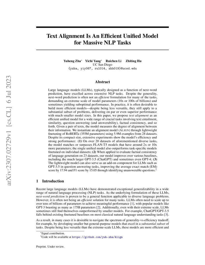 Text Alignment Is An Efficient Unified Model for Massive NLP Tasks | DeepAI