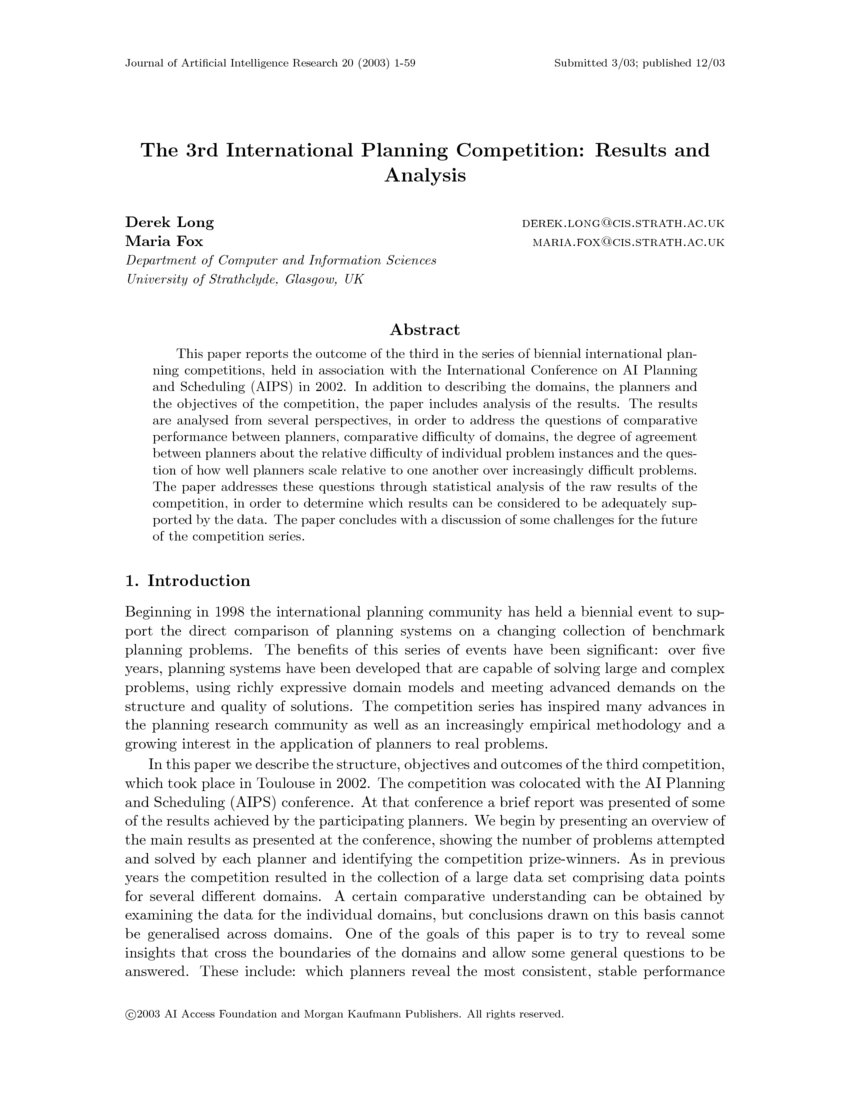 The 3rd International Planning Competition Results and Analysis DeepAI
