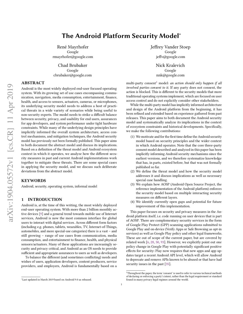 The Android Platform Security Model | DeepAI