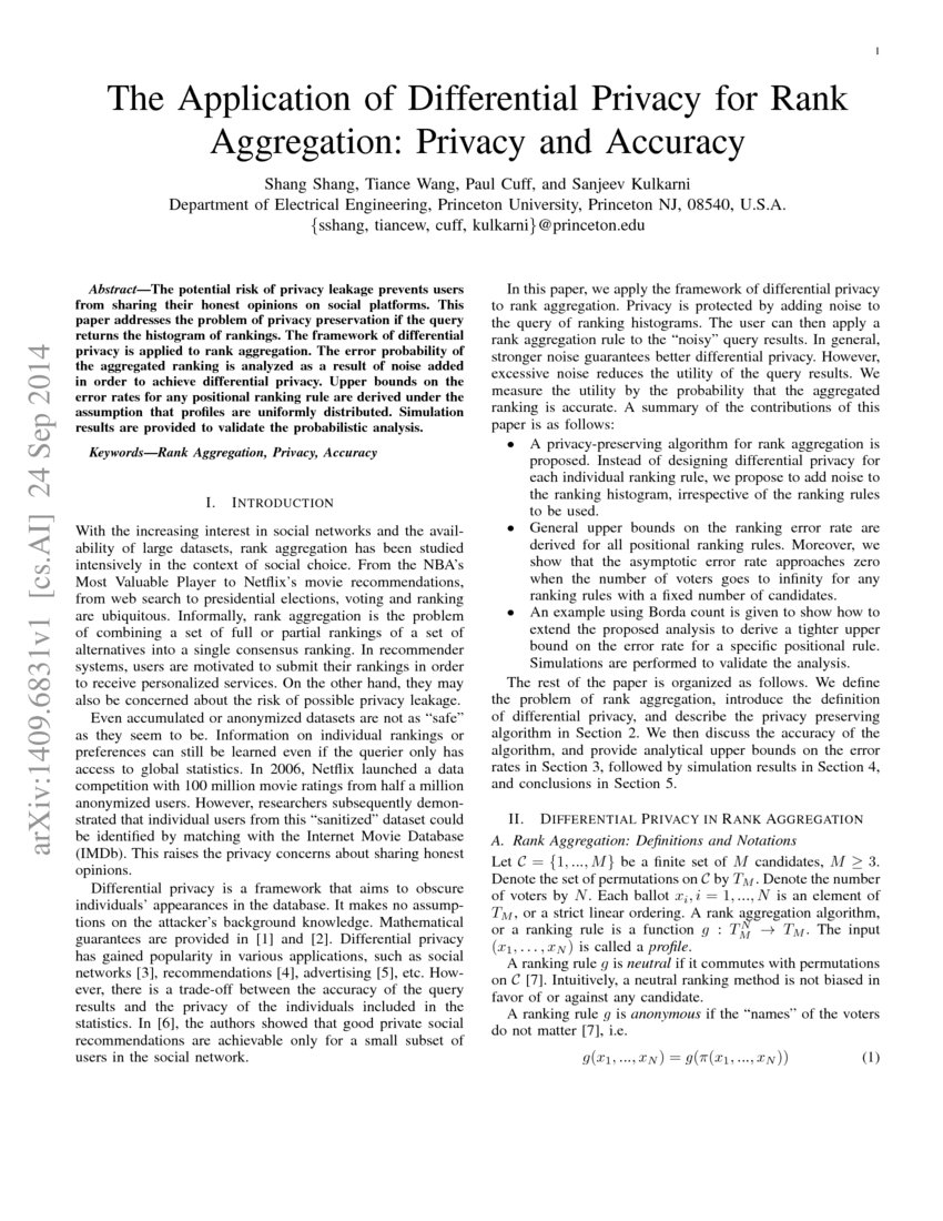 The Application of Differential Privacy for Rank Aggregation Privacy