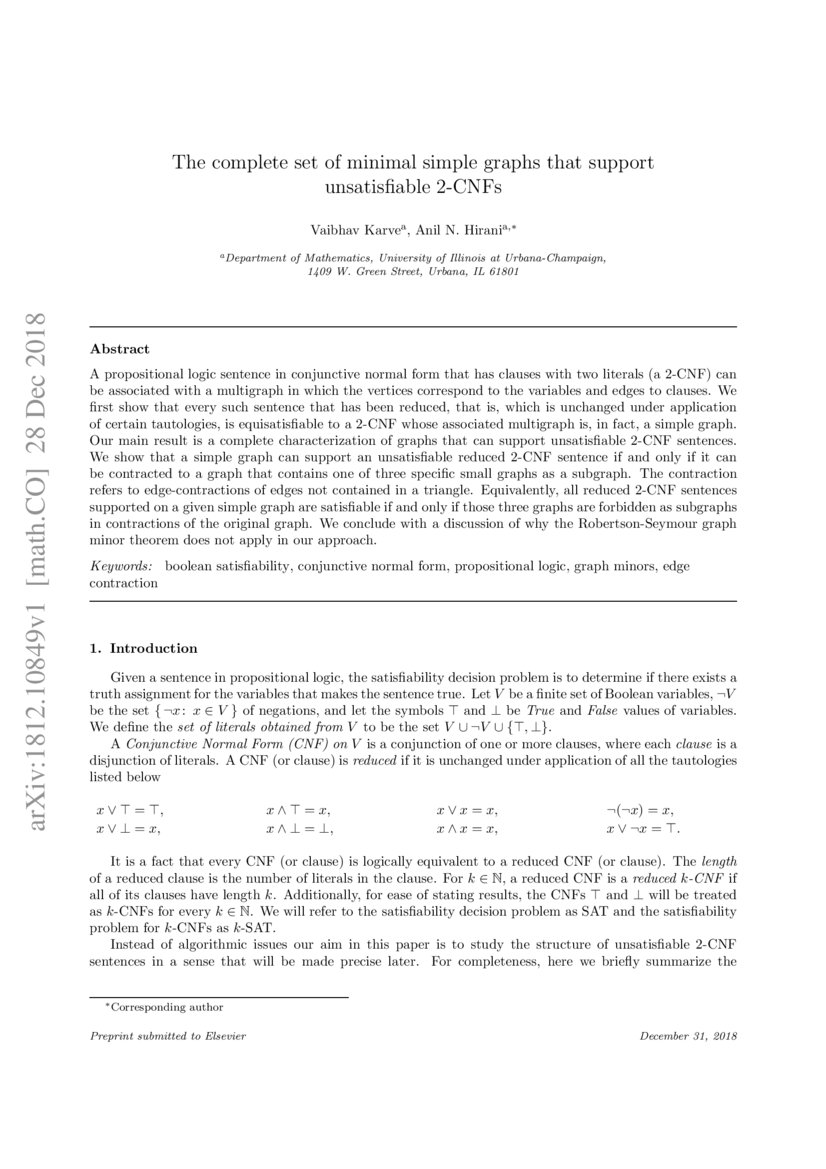 The complete set of minimal simple graphs that support unsatisfiable 2 ...