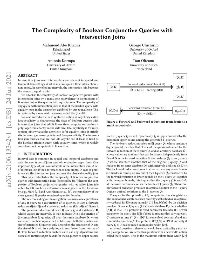 The Complexity of Boolean Conjunctive Queries with Intersection Joins ...