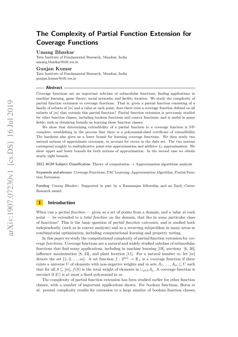 The Complexity of Partial Function Extension for Coverage Functions