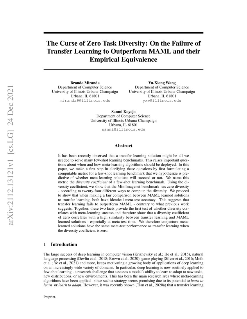The Curse Of Zero Task Diversity On The Failure Of Transfer Learning
