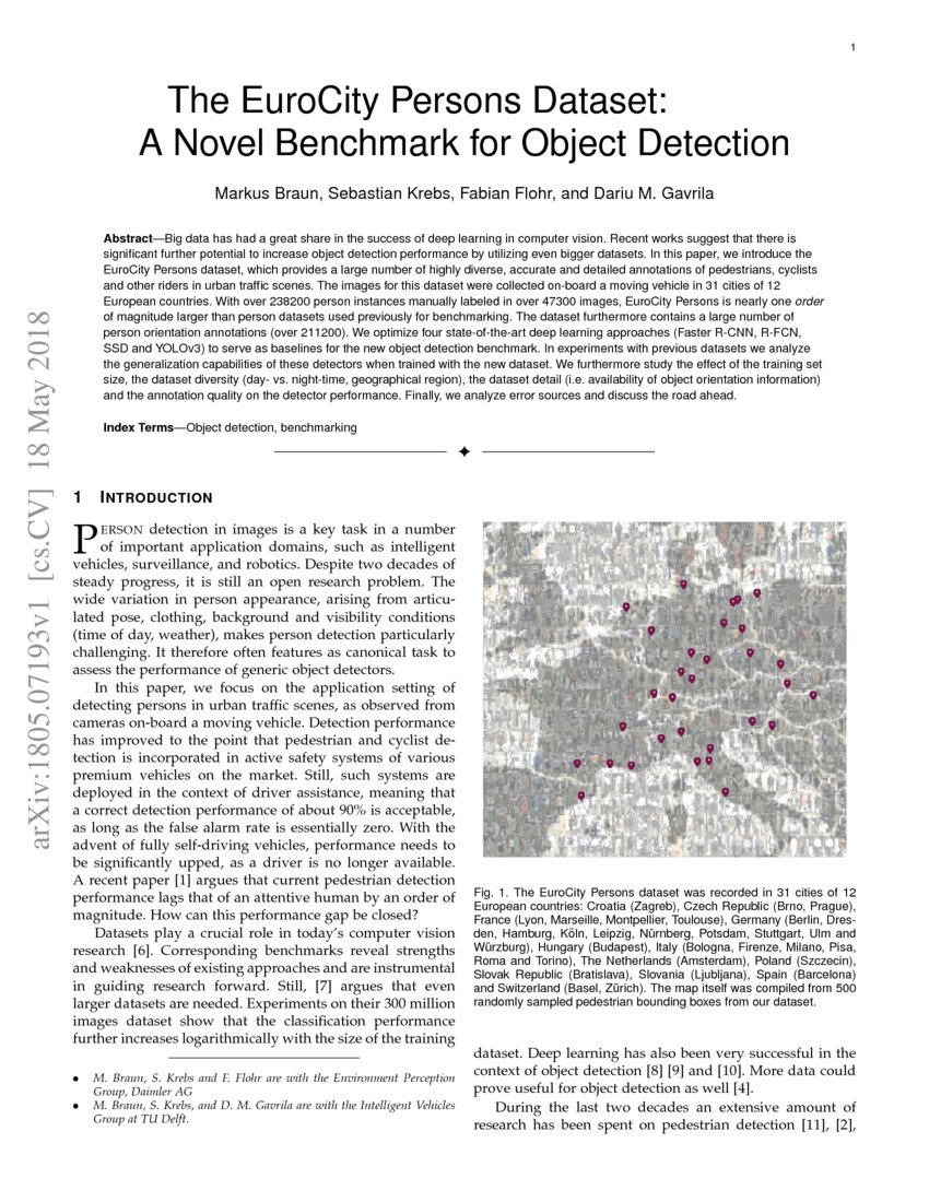 The EuroCity Persons Dataset: A Novel Benchmark for Object Detection ...