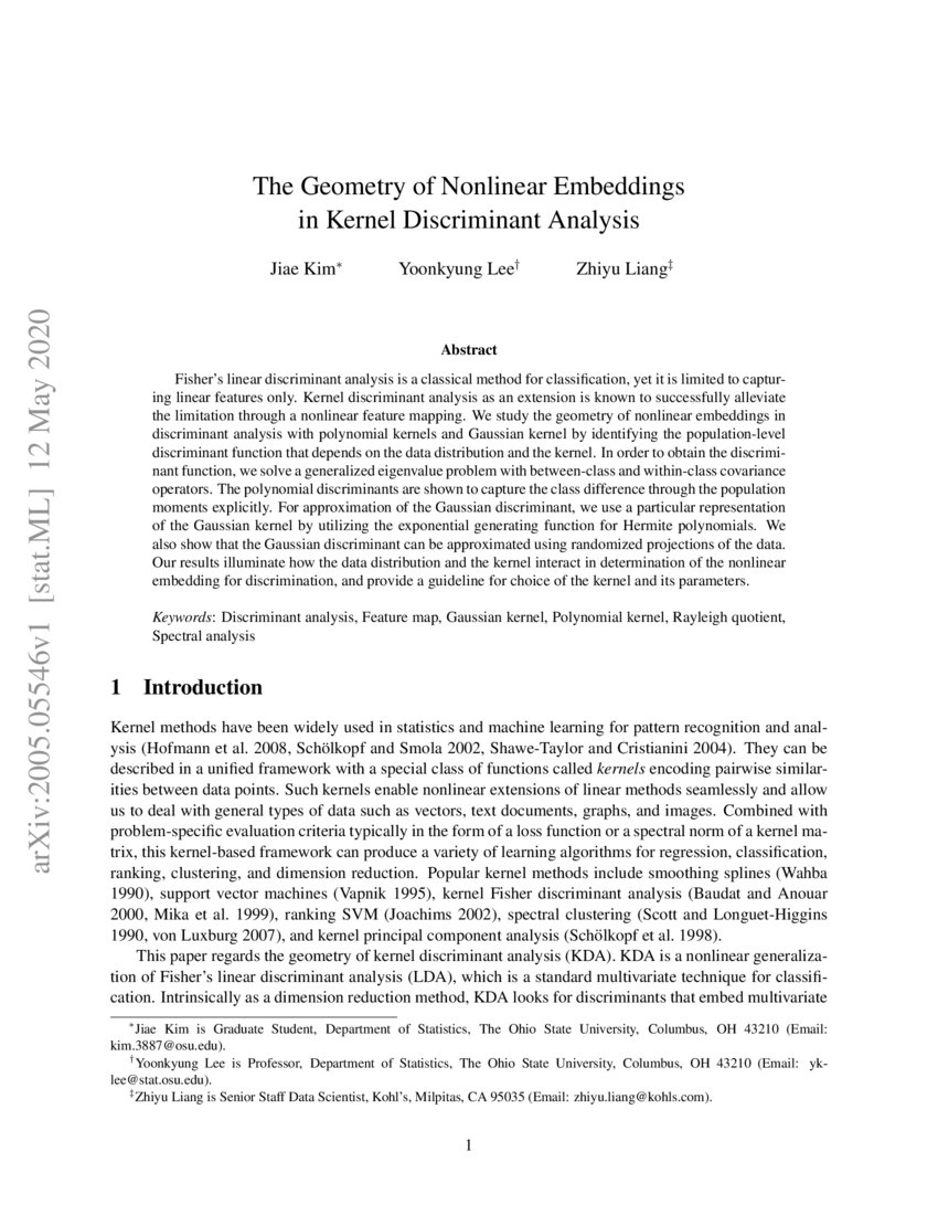 The Geometry of Embeddings in Kernel Discriminant Analysis