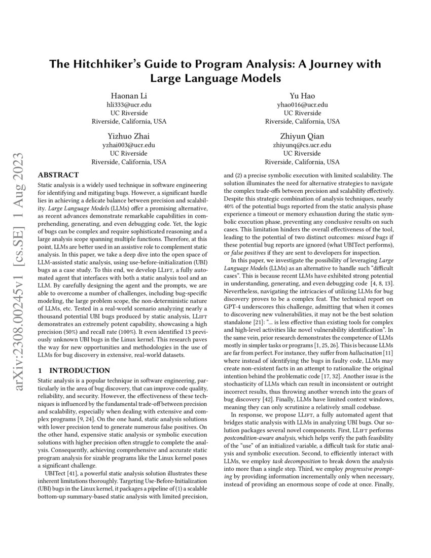 The Hitchhiker's Guide to Program Analysis A Journey with Large