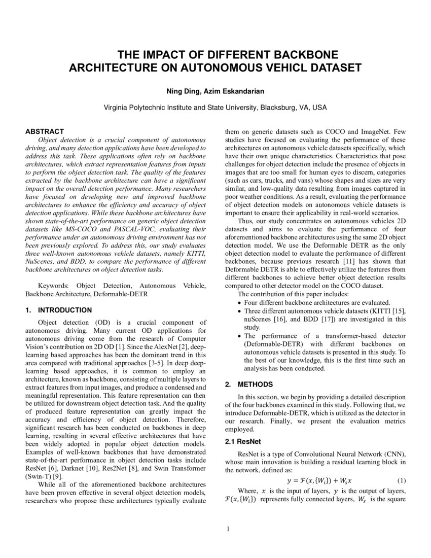 The Impact of Different Backbone Architecture on Autonomous Vehicle ...
