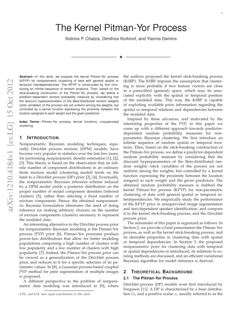 The Kernel PitmanYor Process DeepAI