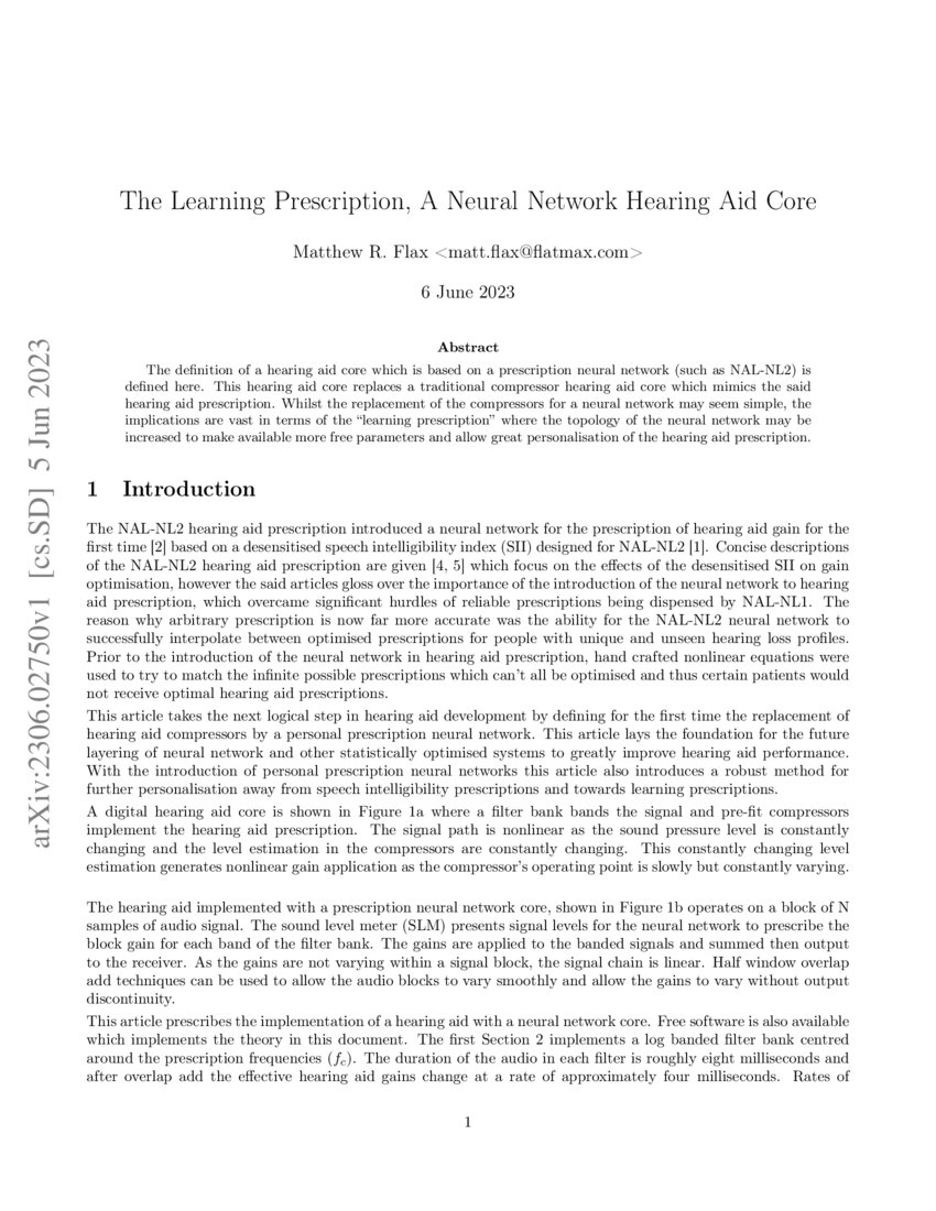The Learning Prescription, A Neural Network Hearing Aid Core DeepAI