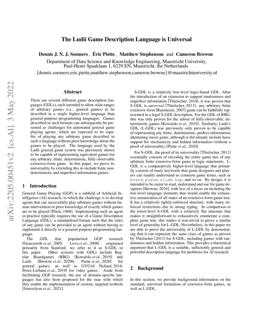 The Ludii Game Description Language is Universal DeepAI