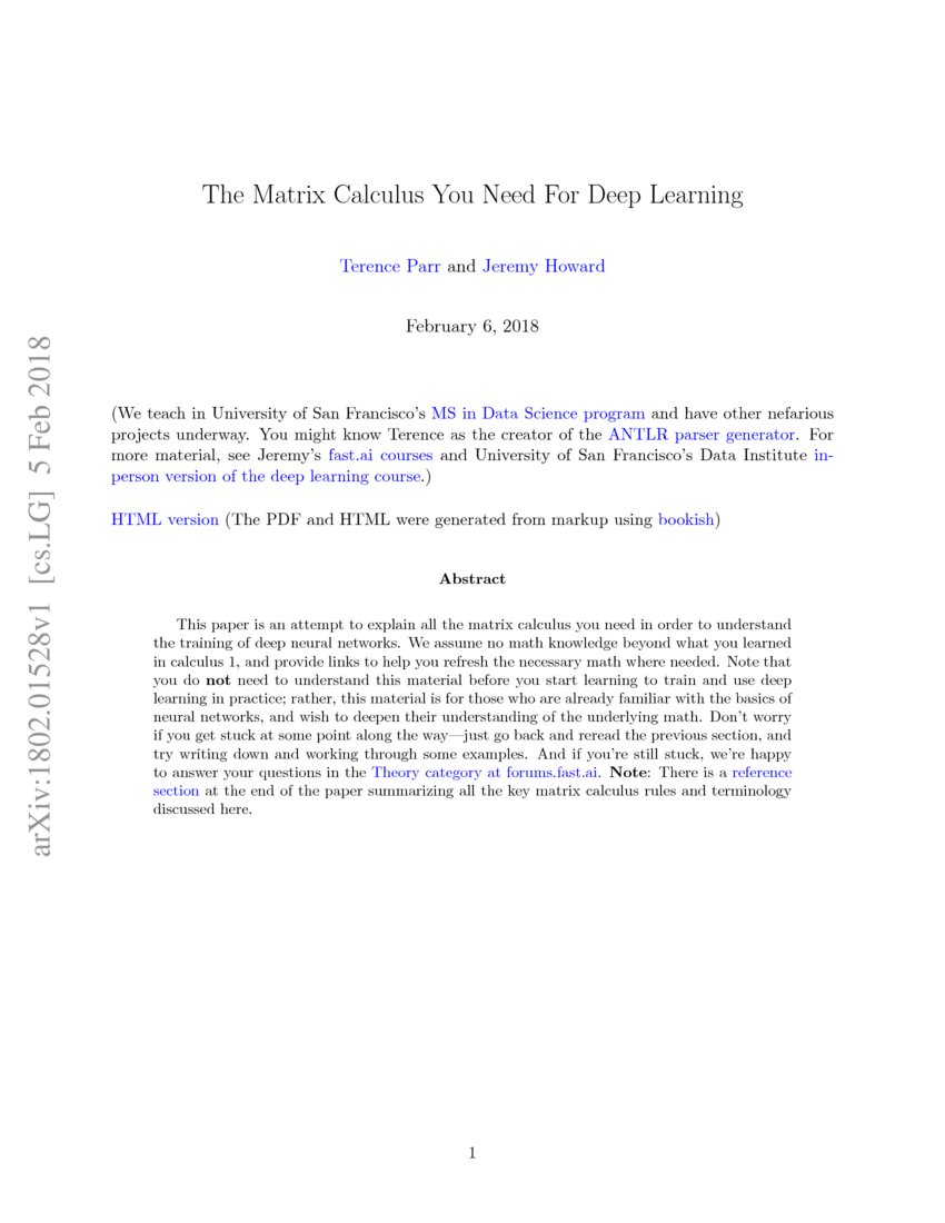 The Matrix Calculus You Need For Deep Learning | DeepAI
