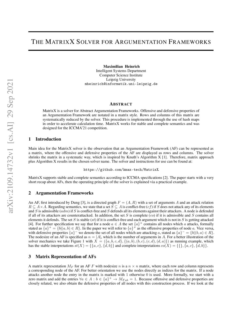 The MatrixX Solver For Argumentation Frameworks | DeepAI