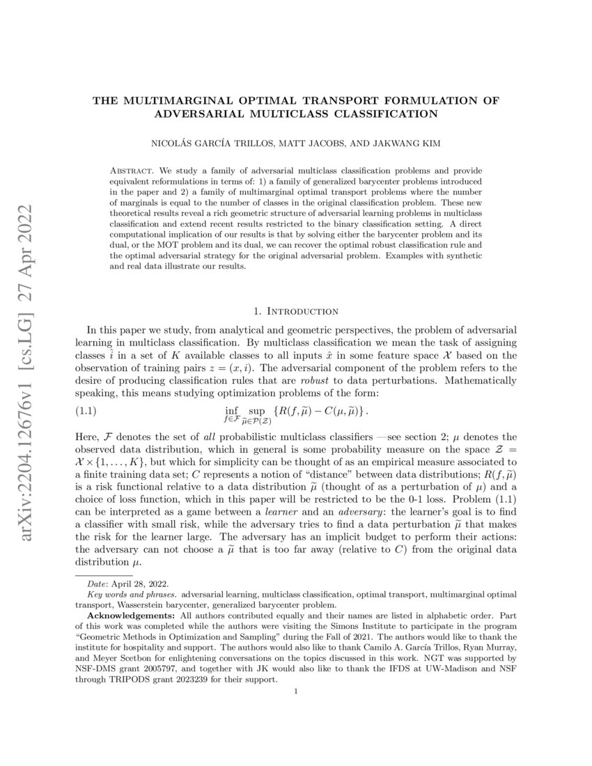 The Multimarginal Optimal Transport Formulation of Adversarial
