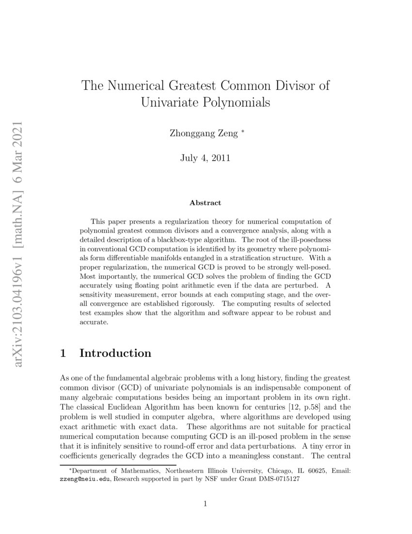 The numerical greatest common divisor of univariate polynomials | DeepAI