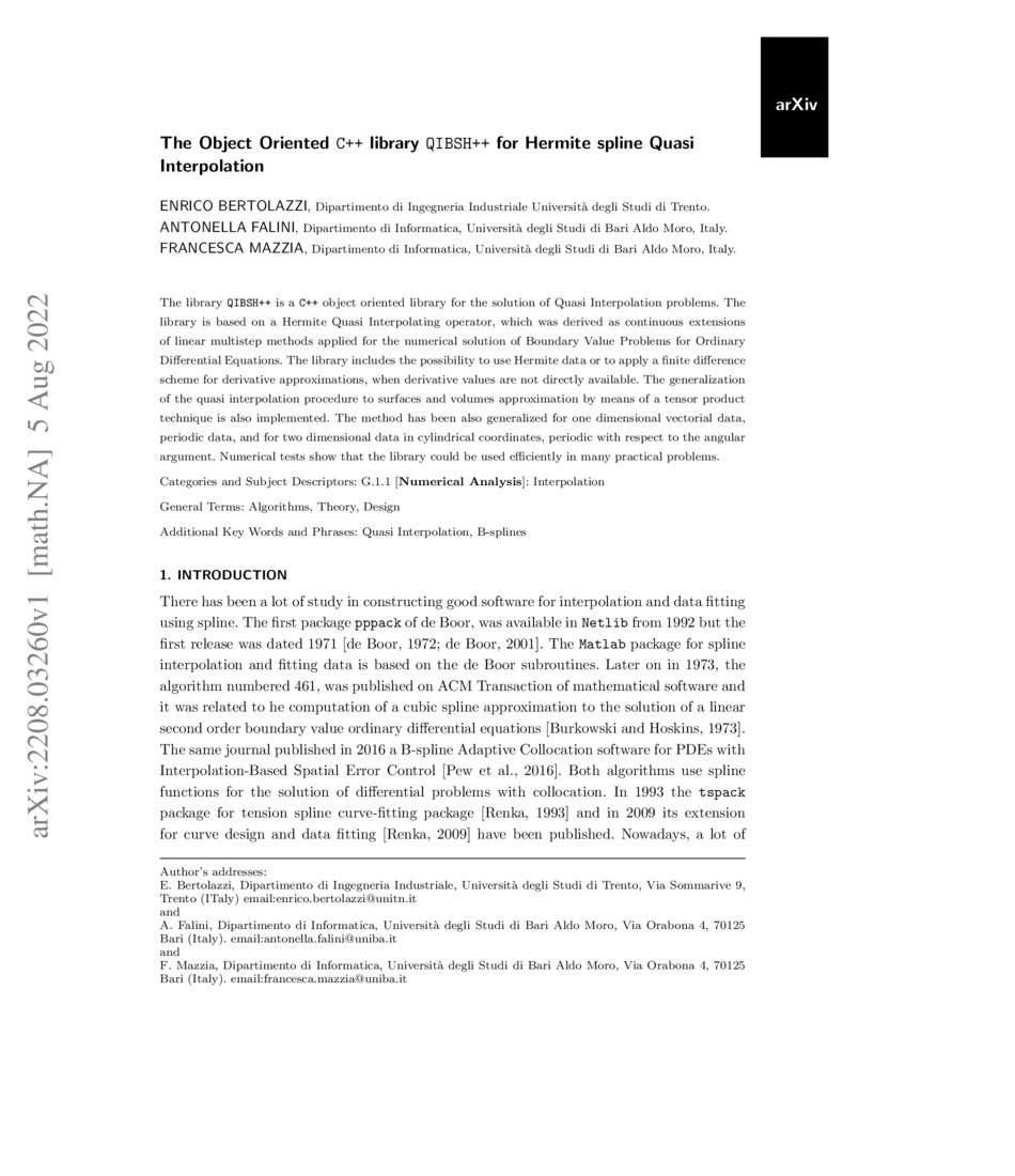 The Object Oriented c++ library QIBSH++ for Hermite spline Quasi