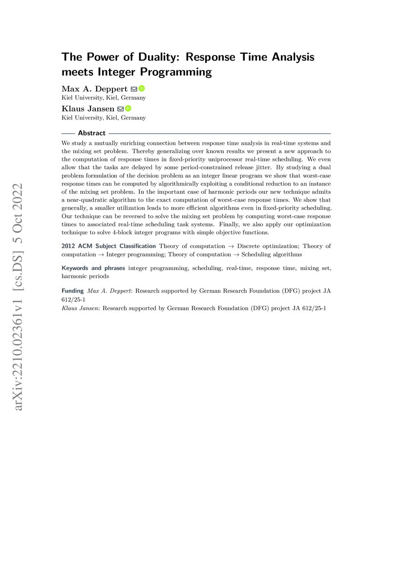 The Power of Duality Response Time Analysis meets Integer Programming