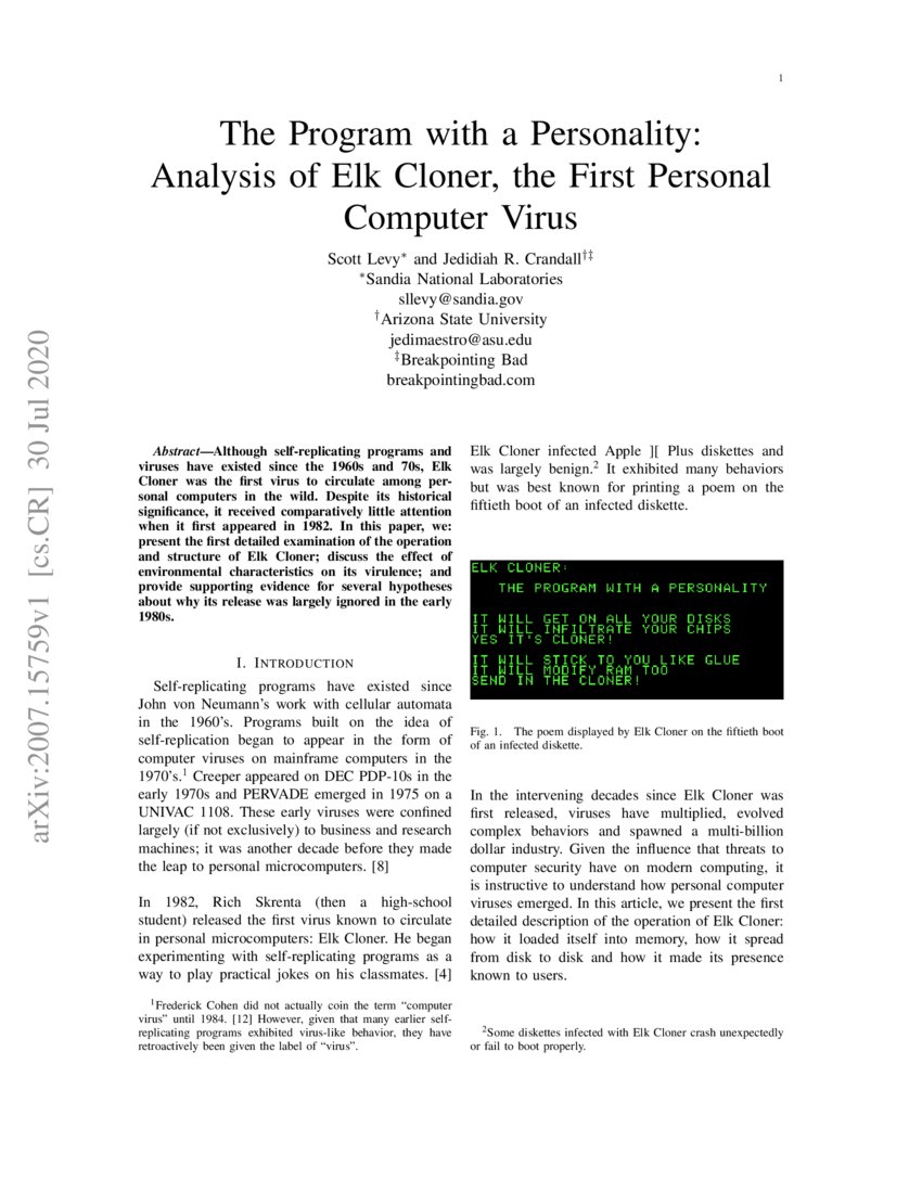 The Program With A Personality Analysis Of Elk Cloner The First The Program With A Personality Analysis Of Elk Cloner The First