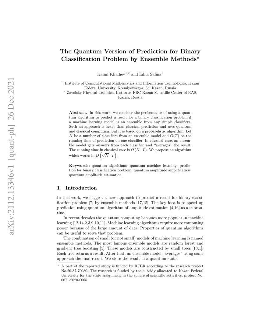 The Quantum Version of Prediction for Binary Classification Problem by