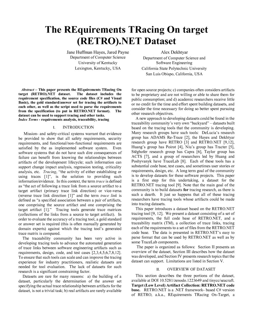 The REquirements TRacing On target Dataset DeepAI