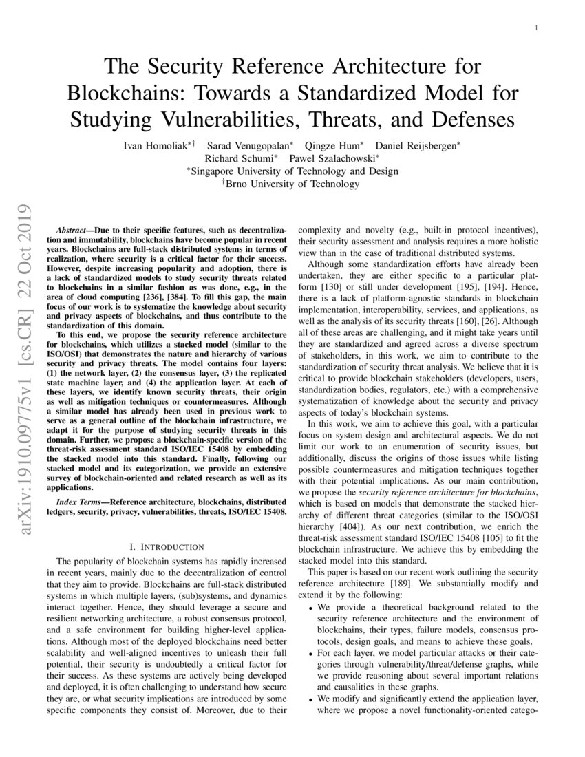 The Security Reference Architecture for Blockchains: Towards a ...